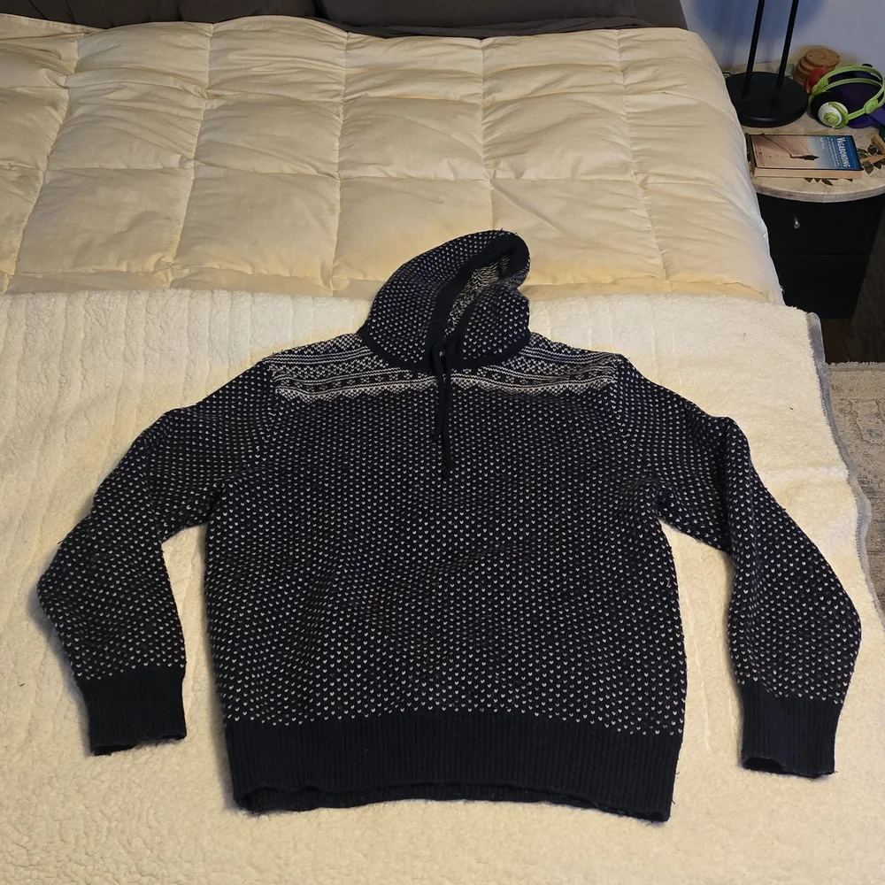 J Crew Mercantile Lambswool Blend FairIsle Hooded Sweater Size S/M (*Was Size L) - Picture 3 of 13